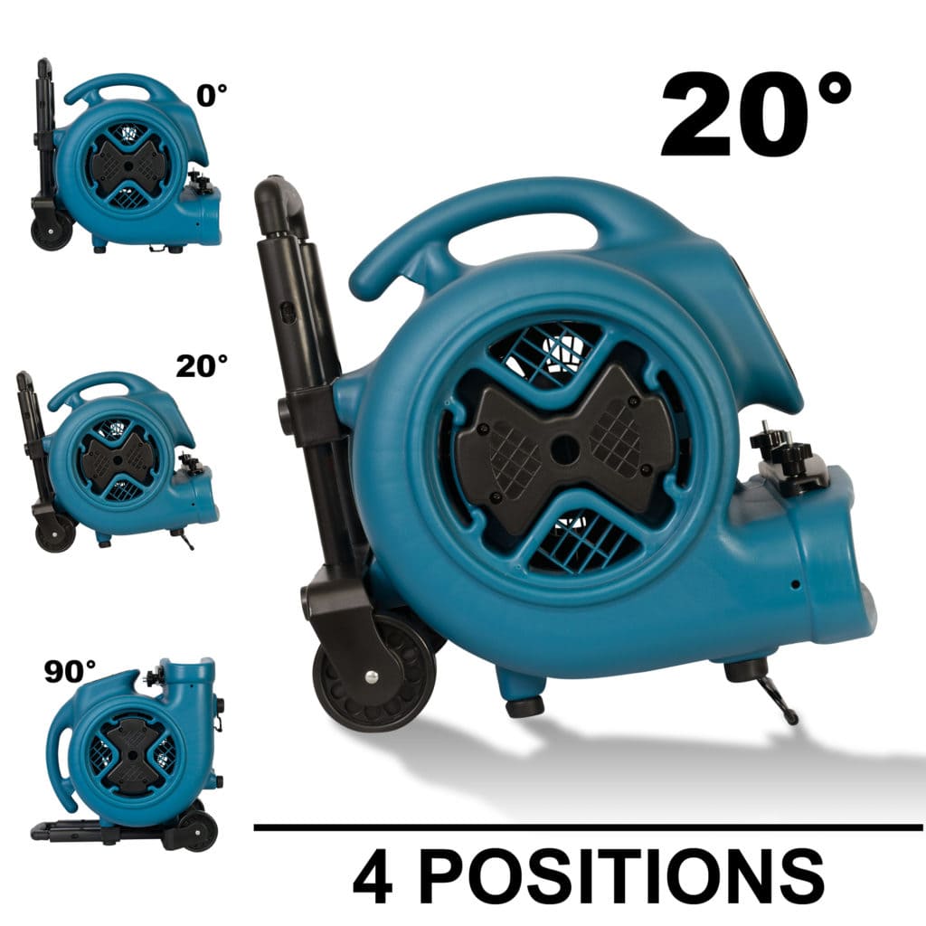 Blue p-630hc portable fan with adjustable angles on a white background