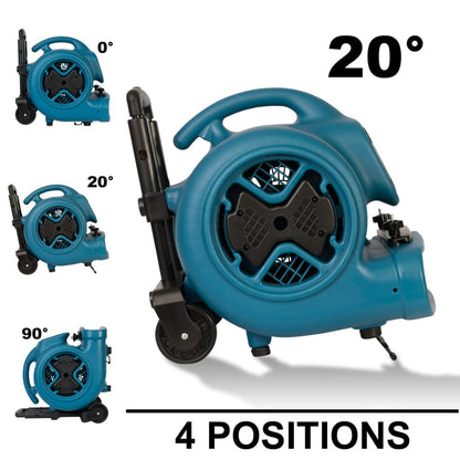 Blue p-630hc portable fan with adjustable angles on a white background