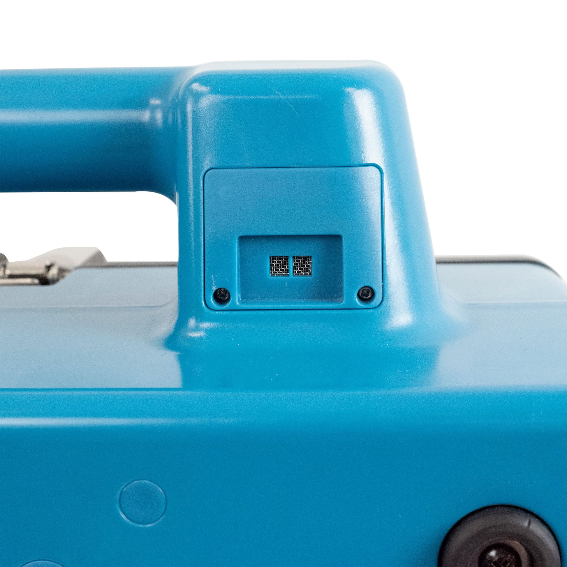 Close-up of a blue XPOWER X-2700 Professional 3-Stage HEPA Air Scrubber with a white background