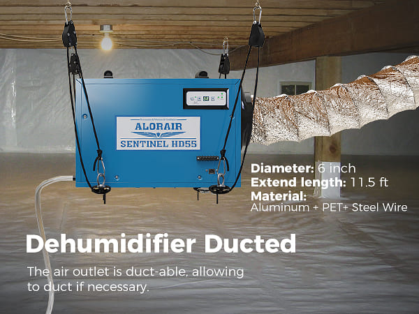 Blue alorair commercial dehumidifier 113 pint ducted in a room with water damage