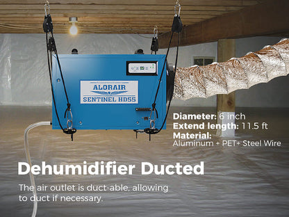 Blue alorair commercial dehumidifier 113 pint ducted in a room with water damage