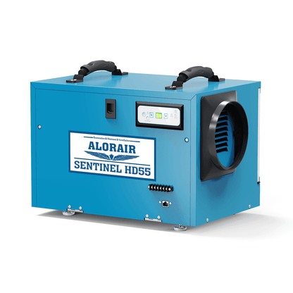 Blue Alorair Sentinel HD55 dehumidifier on a white background
