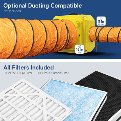 clean shield hepa 550 Air filter system with ducting and filters on a blue and gray background