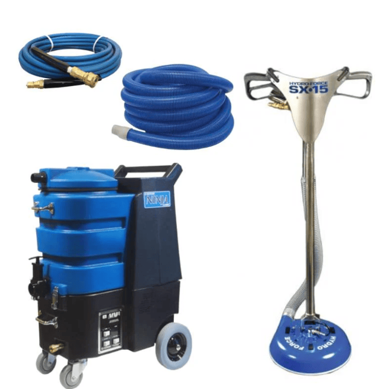  esteam e1200 set with blue hoses, cleaning machine, and floor cleaning tool on a white background