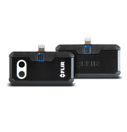 Two flir 1 pro ios thermal imaging devices on a white background