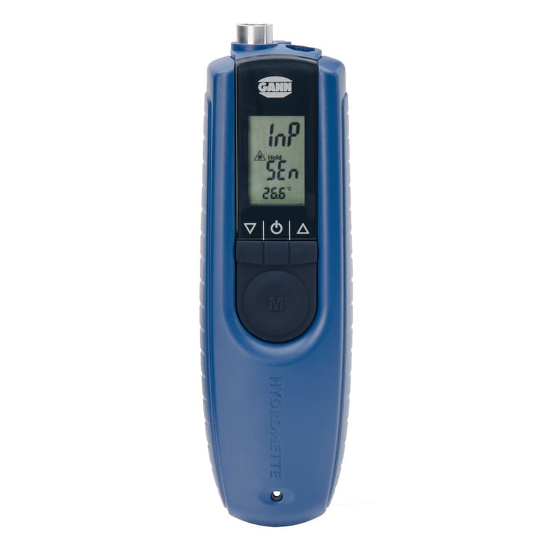 Hydromette BL Compact TF-IR 2Blue digital thermometer with digital display on a white background