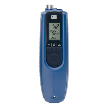 Hydromette BL Compact TF-IR 2Blue digital thermometer with digital display on a white background