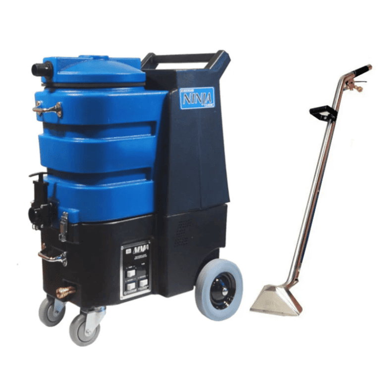 ninja 150 carpet extractor Blue and black cleaning machine with a handheld cleaning tool on a white background