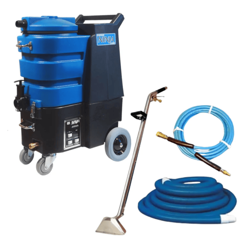 ninja carpet extractor 200 psi Blue and black cleaning machine with hoses and attachments on a white background
