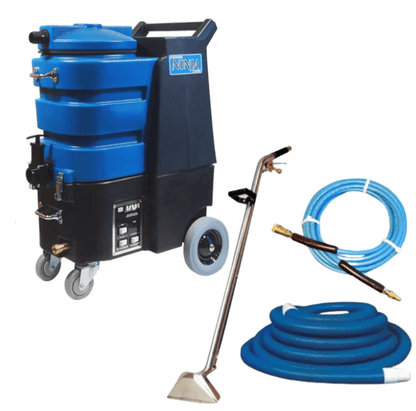 ninja carpet extractor 500 psi with heat Blue and black cleaning machine with hoses and attachments on a white background