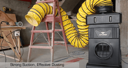 suction of the XPOWER AP-1800D HEPA Filtration System, strong suction, turned on, operating