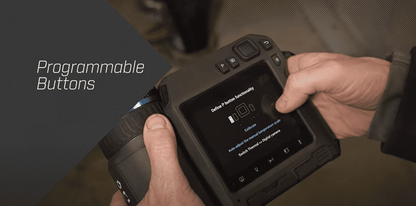 Person holding a  t530 flir with programmable buttons and screen interface.