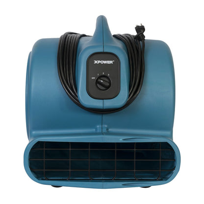 Blue x-830 xpower fan with XPower branding on a white background