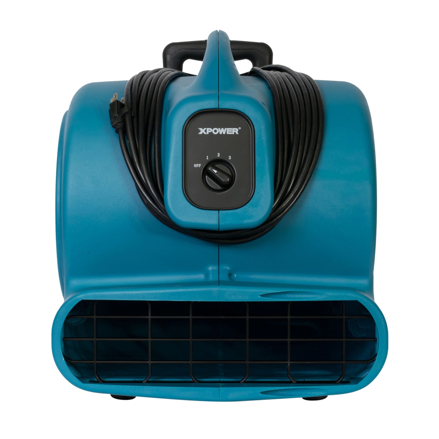 Blue air mover x-830h with XPOWER branding with wire on a white background