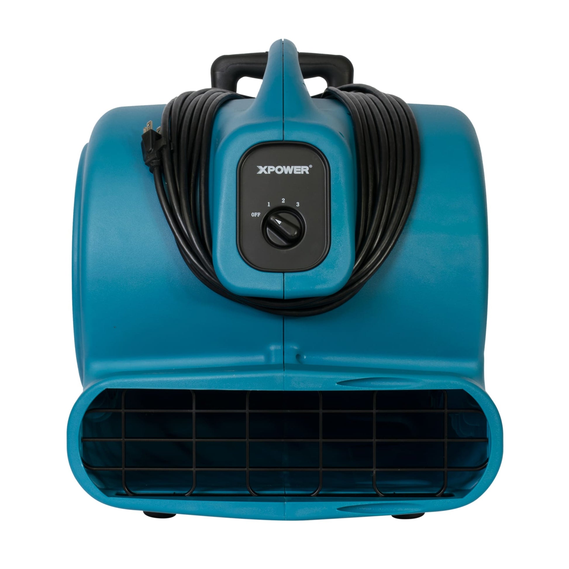 Blue air mover x-830h with XPOWER branding with wire on a white background