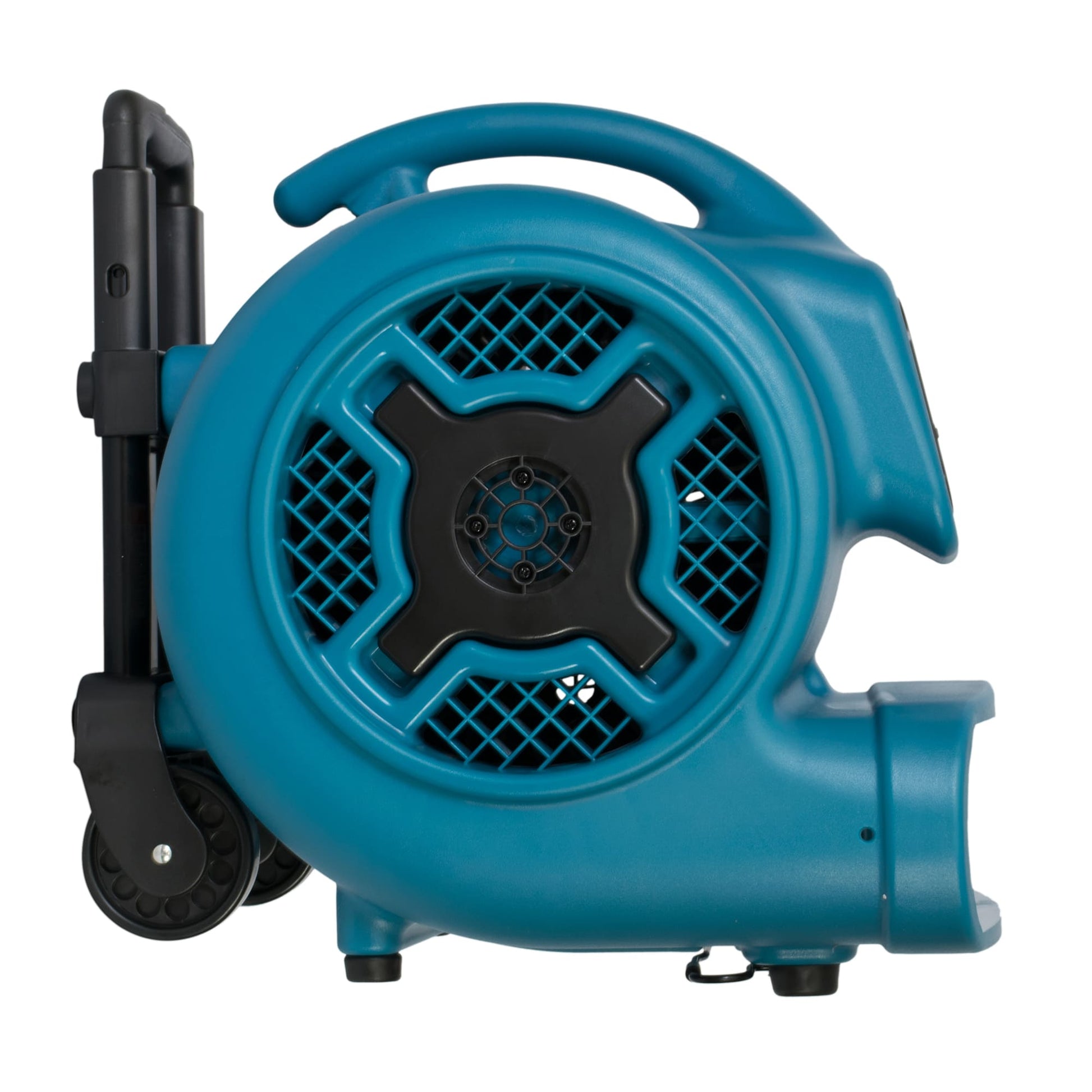 Blue x-830h blower with wheels side on a white background