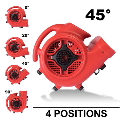 Red air mover with adjustable positions shown on a white background