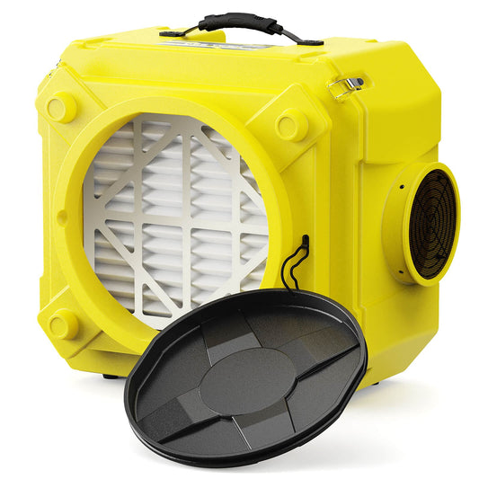 Yellow alorair cleanshield hepa 550 with a black filter on a white background